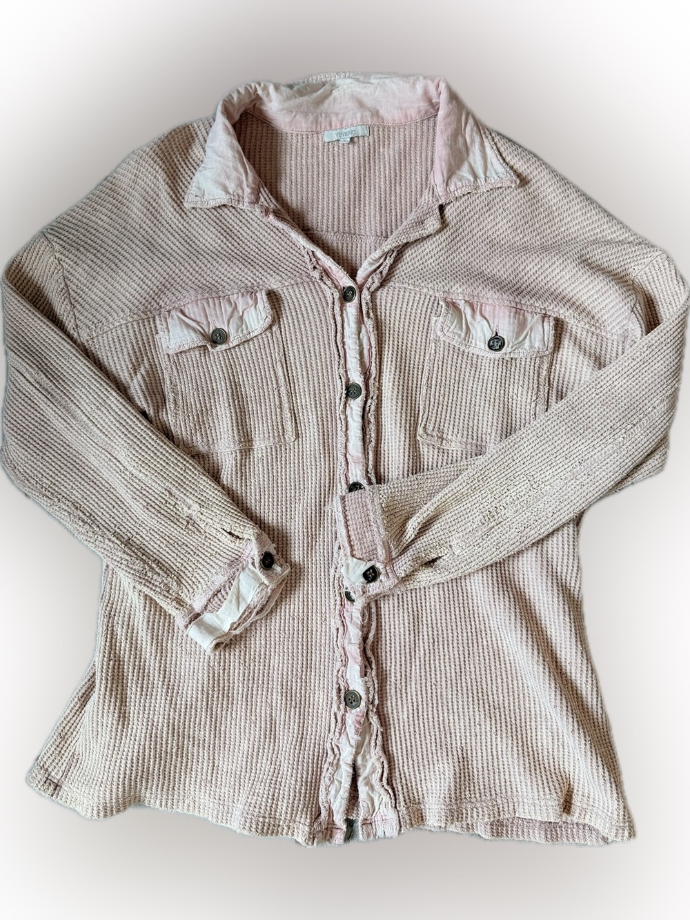 Women's Light Pink Knit Button-Up Cardigan with Chest Pockets
